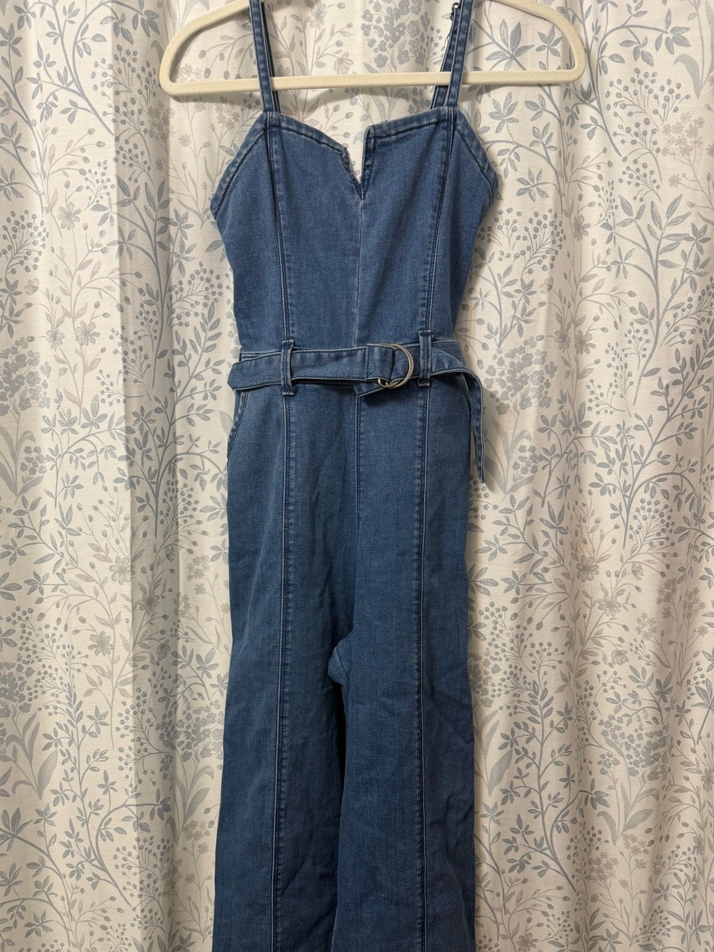 Hollister Blue Denim Wide-Leg Overall Jumpsuit with Belt Size Small EUC